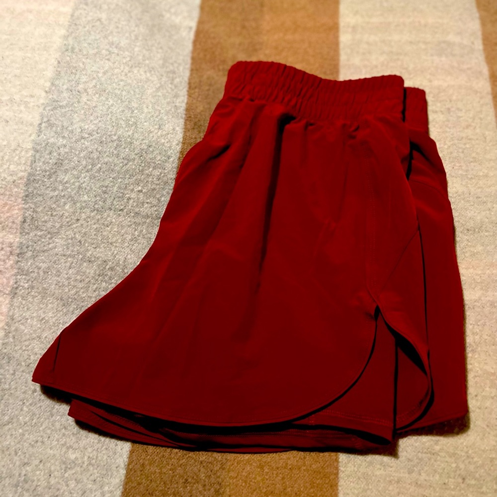 NWOT, burgundy track shorts
